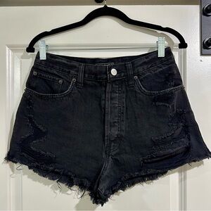 Abercrombie & Fitch Black Distressed Denim High Rise Shorts